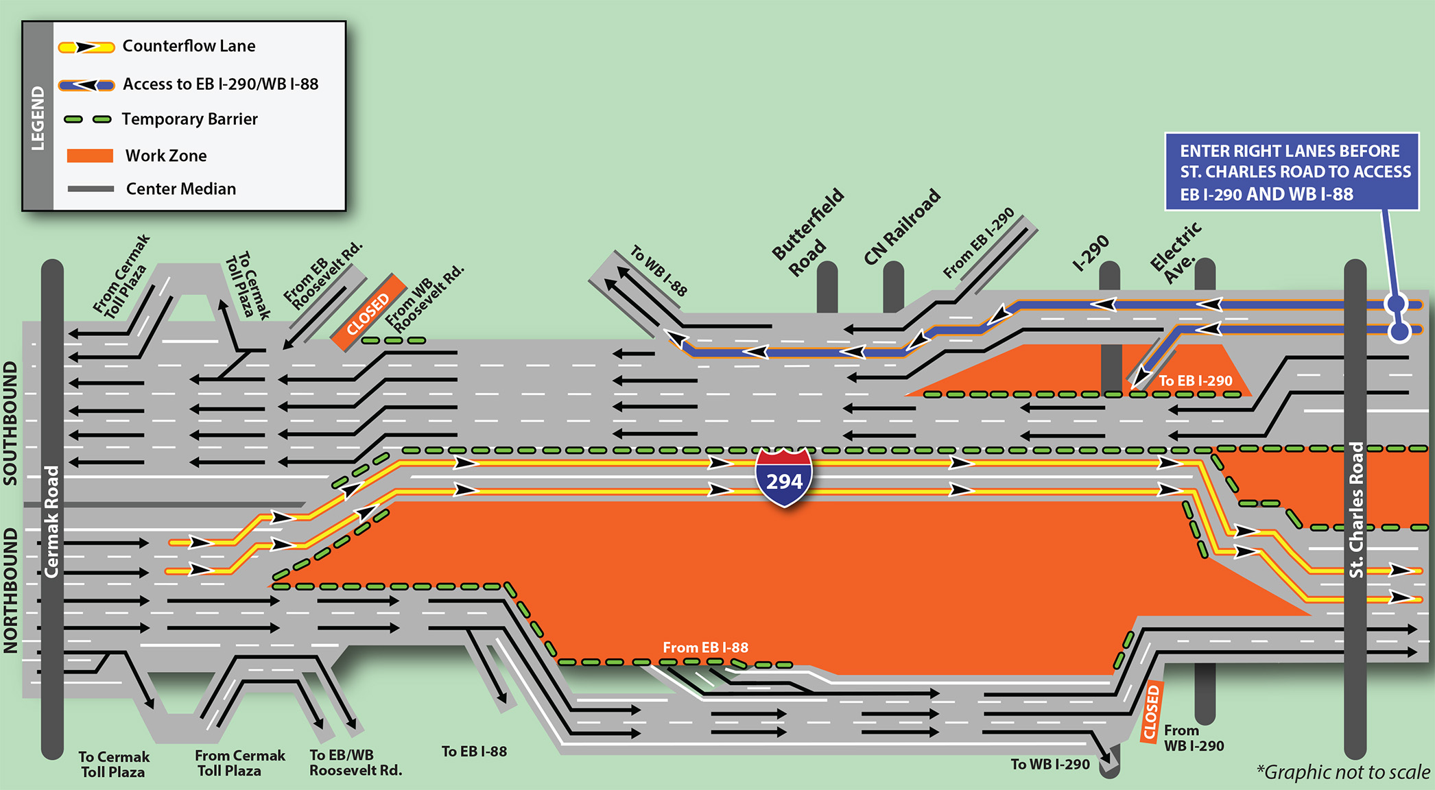 Cermak Road to St. Charles Road Traffic Shift Map