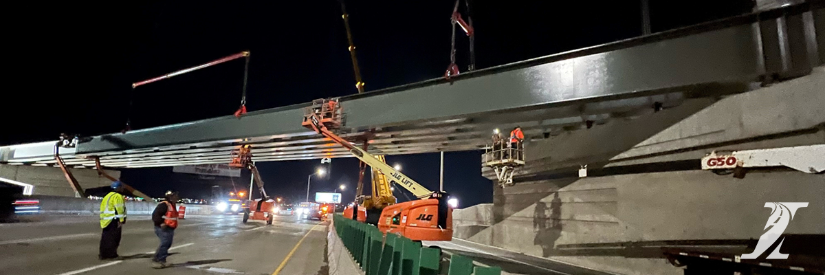 Beams rising over Tri-State Tollway I-294 as work continues on interchange with new I-490 Tollway